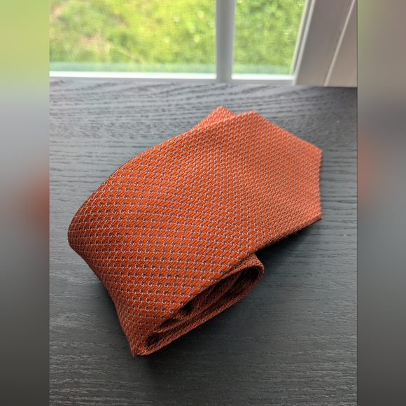 Banana Republic Mens Silk Neck Tie Geometric Copper Rust Orange Indigo Like New! - Picture 7 of 7